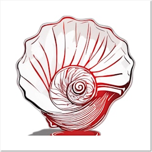 Red and White Seashell Illustration No. 754 Posters and Art